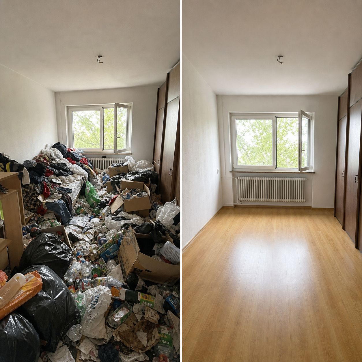 Messiezimmer vorher nachher – Schlafzimmer nach der Räumung besenrein